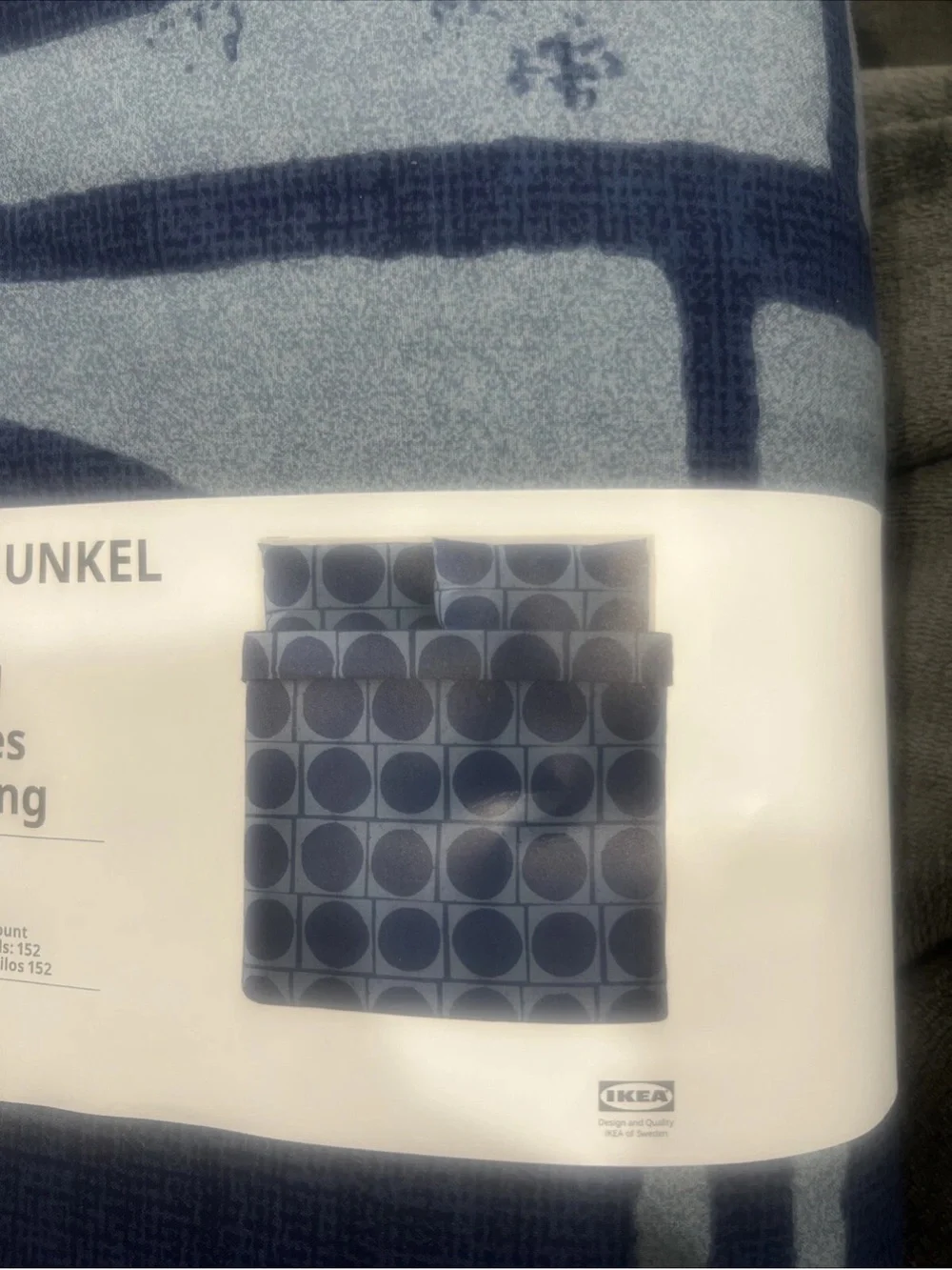 Ikea JORDRANUNKEL King Duvet Cover & 2 Pillowcases Bed Set Dark Blue Circles